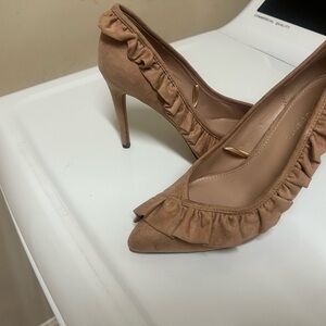 BCBGeneration Tan Stiletto Heels with Ruffle Detail
